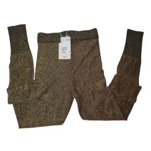 NWT H&M Studio shiny metallic gold pants trousers leggings glitter Size 2